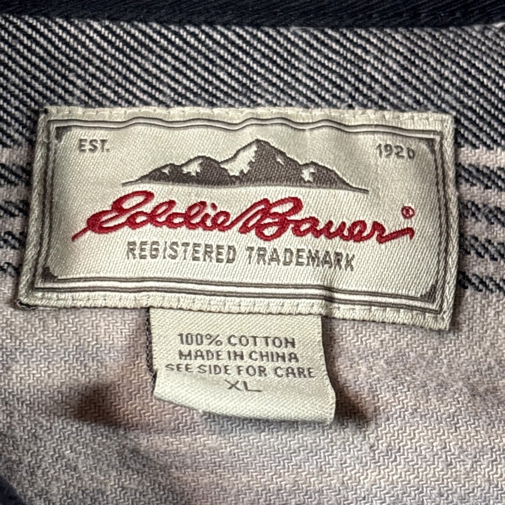 Vintage‎ Eddie Bauer Men's XL Heavyweight Flannel Lined Denim Shirt Jacket Black - Picture 2 of 9